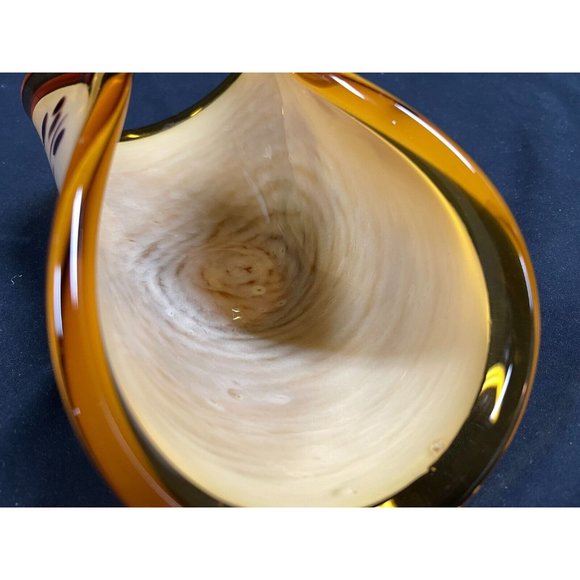 Murano Lavorazione Crystal Italian Glass Folded Bowl Amber Yellow Decorative 9 ¾ - Picture 6 of 9